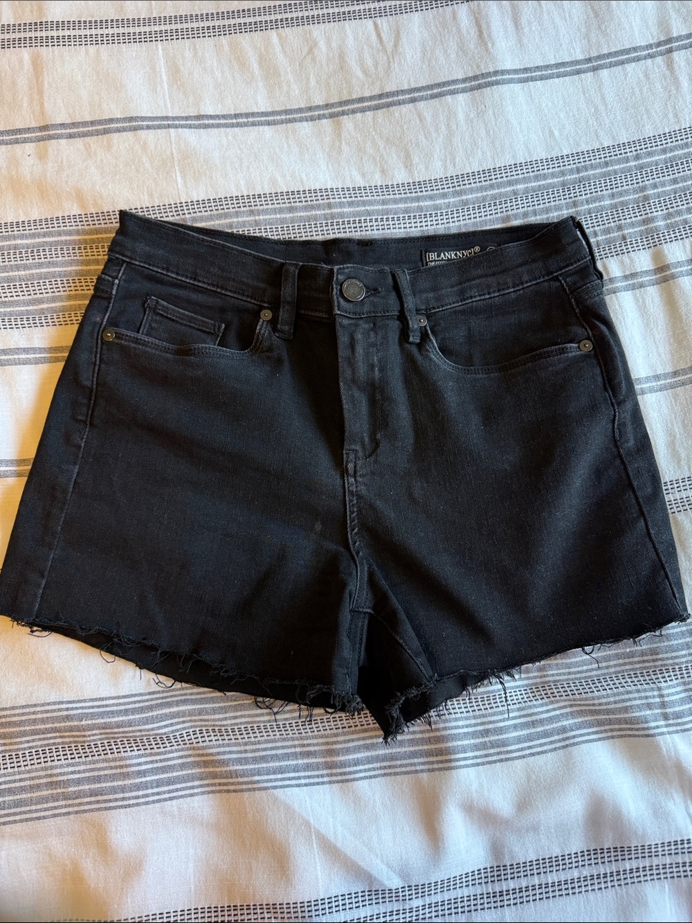 Blank NYC Black Denim The Essex Cutoff Shorts